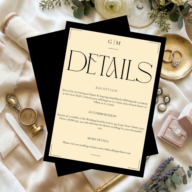 Recepción Tarjeta Informativa de Boda con Monograma de Crema (Subido por el creador)