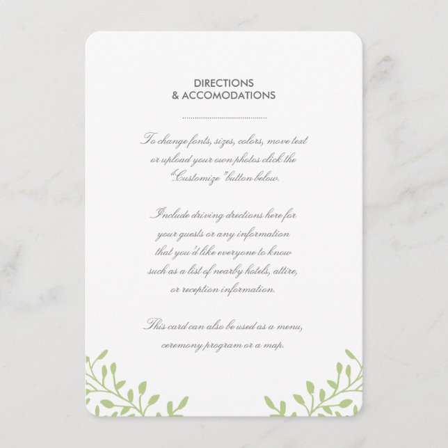 Recepción Tarjeta Insertable para Boda de Jardín Secreto - V (Anverso)