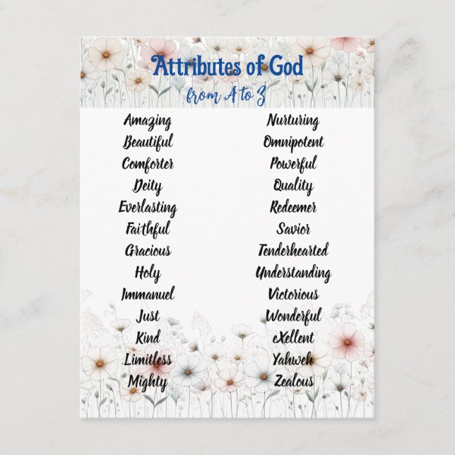 Recepción Tarjeta Personalizable de Atributos de Dios Alfabe (Anverso)