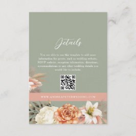Recepción Tarjeta QR de boda floral boho verde salvia