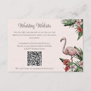 Recepción Tarjeta QR de Boda Tropical Flamenco Rubor Dibujad