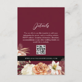 Recepción Tarjeta QR de Detalles de Boda Burgundy Black