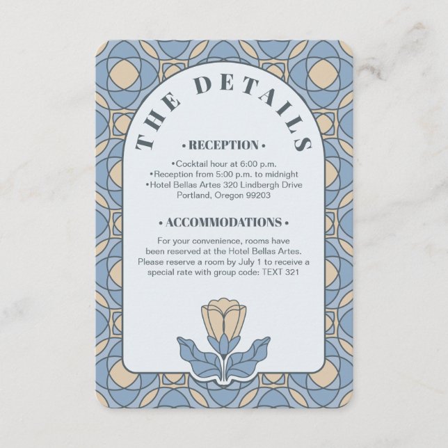 Recepción Tarjeta QR de Detalles de Boda en Dusty Blue Art N (Anverso)