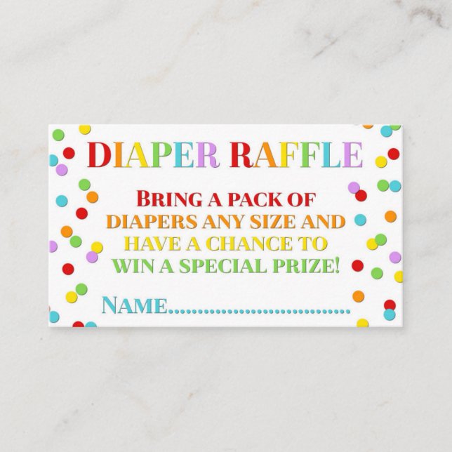 Recepción Tarjeta Raffle de Diaper Arcoiris Confetti (Anverso)