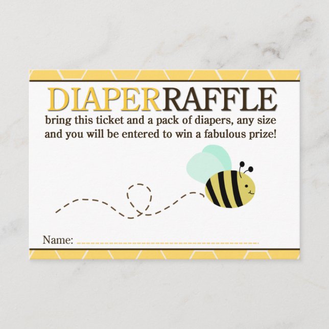 Recepción Tarjeta Raffle de Diaper para ducha de abeja Bumbl (Anverso)