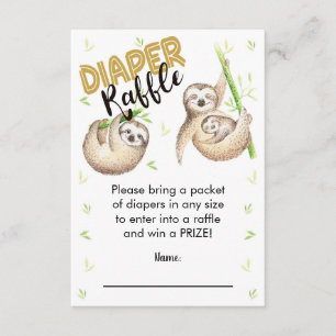 Recepción Tarjeta Raffle de pañales Sloth 3.5 x 5