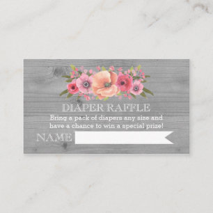 Recepción Tarjeta Raffle Diaper Baby Shower Floral de madera