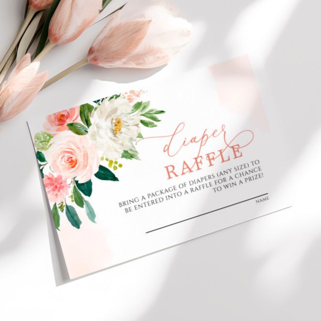 Recepción Tarjeta Raffle Diaper de Flores Rosa Rubor (Subido por el creador)