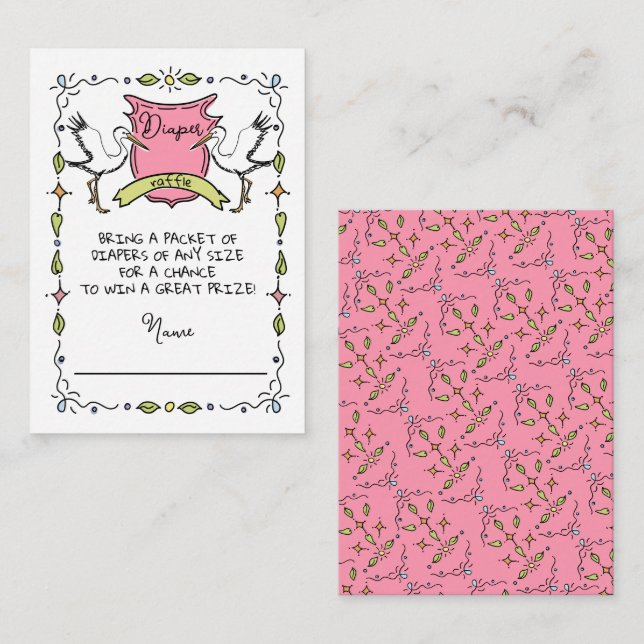 Recepción Tarjeta Raffle Diaper Escudo de la cigüeña dibujad (Anverso / Reverso)