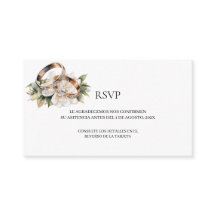 Tarjeta RSVP de anillo de boda dorado