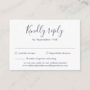Recepción Tarjeta RSVP de boda azul mínima de la marina pres