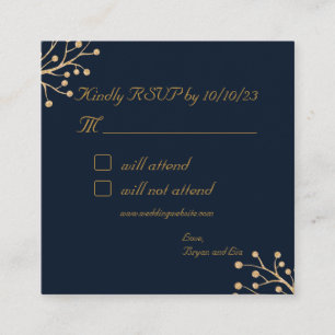 Recepción Tarjeta RSVP de boda con estilo naval y oro elegan