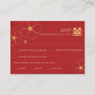 Recepción Tarjeta RSVP de Boda de Cerezo Rojo y Oro