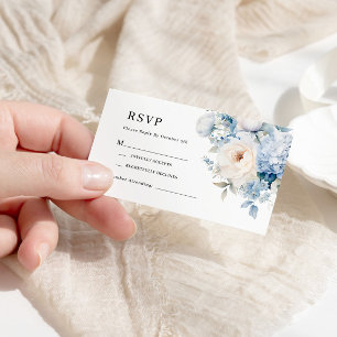 Recepción Tarjeta RSVP de boda de Flores azules y blancas