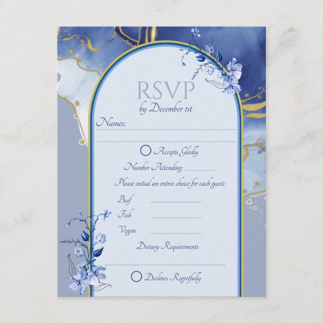 Recepción Tarjeta RSVP de boda de mármol de Aqua azul modern (Anverso)