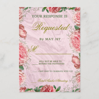 Recepción Tarjeta RSVP de Boda Floral Clásica Rubor Greenery