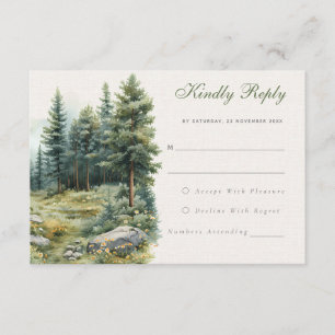 Recepción Tarjeta RSVP de boda rústica de verano verde para 