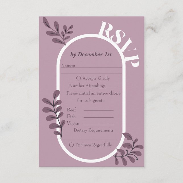 Recepción Tarjeta RSVP de boda simple rosa Rococo (Anverso)
