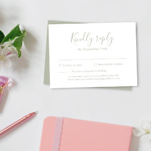 Recepción Tarjeta RSVP de boda verde mínima de sueldo