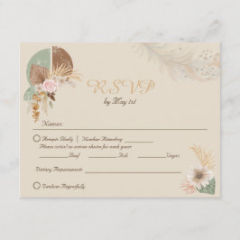 Recepción Tarjeta RSVP de Boho Beige Wedding Feather