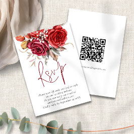 Recepción Tarjeta RSVP de Boho Fall Florals QR Code Wedding