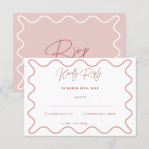 Recepción Tarjeta RSVP de borde de onda rosa y blanco