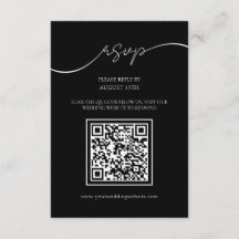 Tarjeta RSVP de casamiento de código QR blanco y n