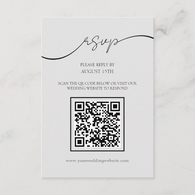 Recepción Tarjeta RSVP de casamiento de código QR gris claro (Anverso)