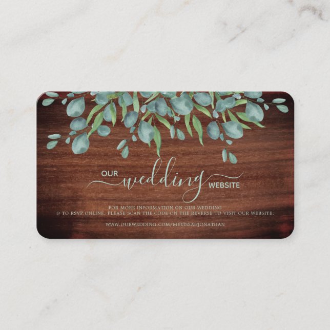 Recepción Tarjeta RSVP de código QR de Boda de eucalipto rus (Anverso)