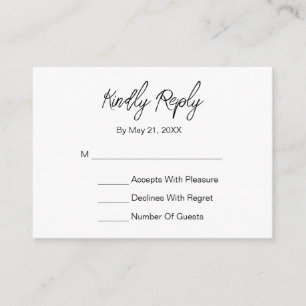 Recepción Tarjeta RSVP de color blanco negro con guión elega