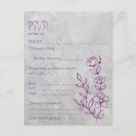Recepción Tarjeta RSVP de concreto gris y morado de boda