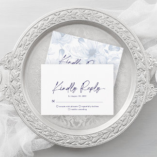 Recepción Tarjeta RSVP de Floral Azul Dusty minimalista