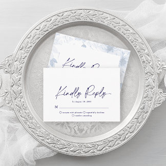 Recepción Tarjeta RSVP de Floral Azul Dusty minimalista