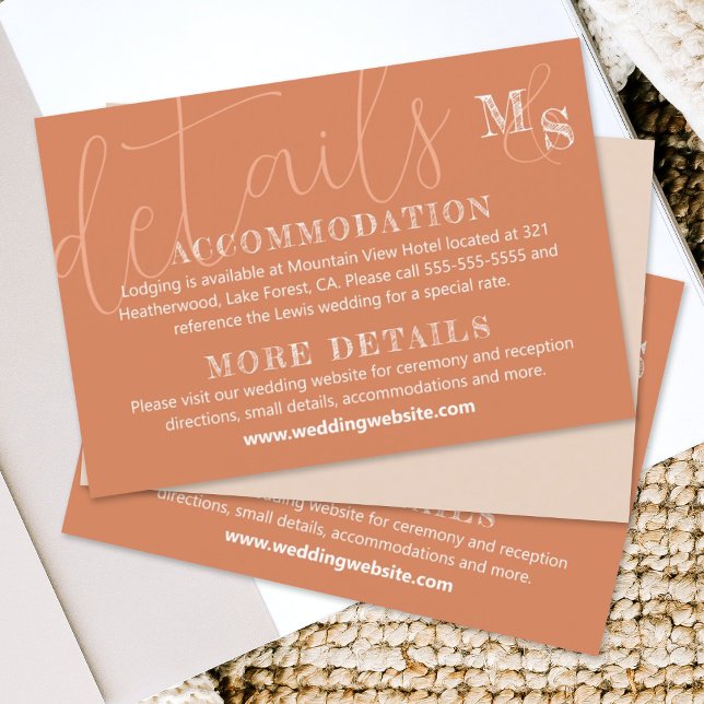 Recepción Tarjeta RSVP de la boda de la caligrafía blanca de (natural sienna beige terracotta rust wedding details enclosure card elegant script calligraphy)