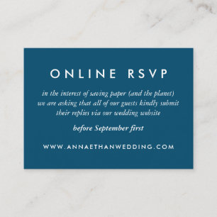 Recepción Tarjeta RSVP en línea de Boda azul de la marina