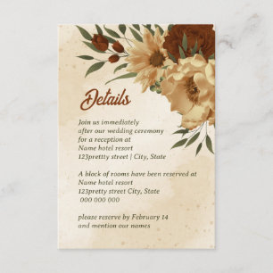 Recepción tarjeta rústica de recinto de boda floral de terra