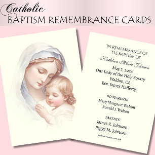 Recepción Tarjeta Sagrada de Recuerdo del Bautizo Católico d