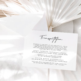 Recepción Tarjeta sencilla de transporte de boda en blanco y