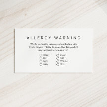 Tarjeta simple de alérgenos alimentarios para pana