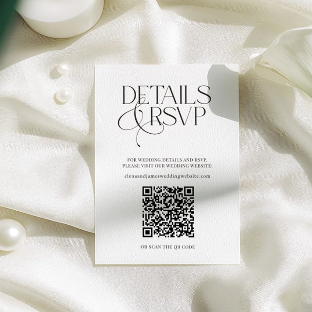 Recepción Tarjeta simple de detalles de boda y RSVP con códi (Simple QR Code RSVP & Wedding Details Card)