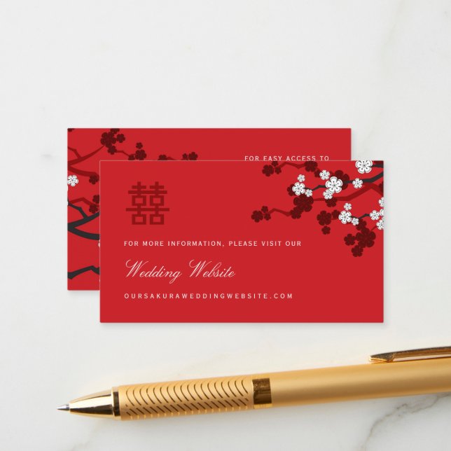 Recepción Tarjeta web para Bodas chinos con flores de cerezo (Anverso/Reverso In Situ)