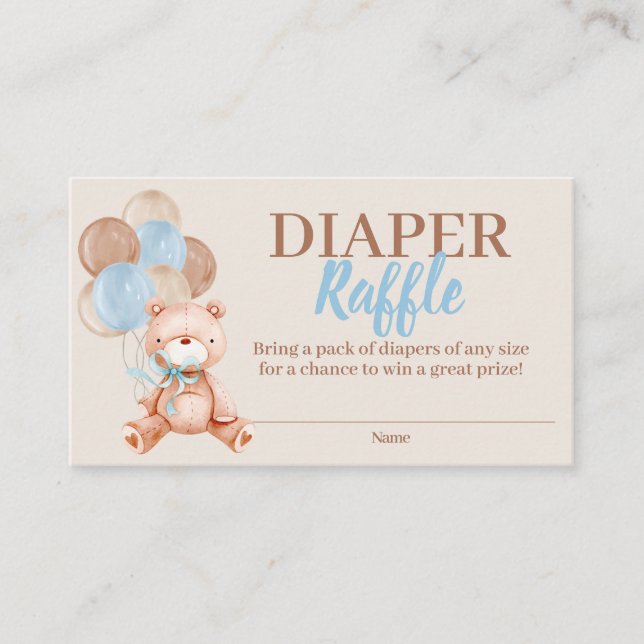 Recepción Teddy Bear Boy Diaper Raffle Tarjeta de Gabinete (Anverso)