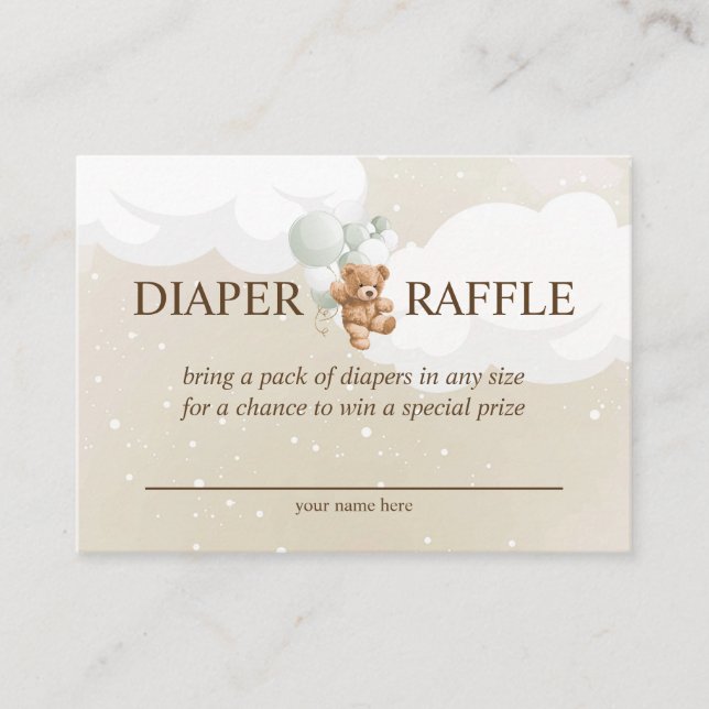Recepción Teddy Bear con tarjeta Raffle Diaper de los globos (Anverso)