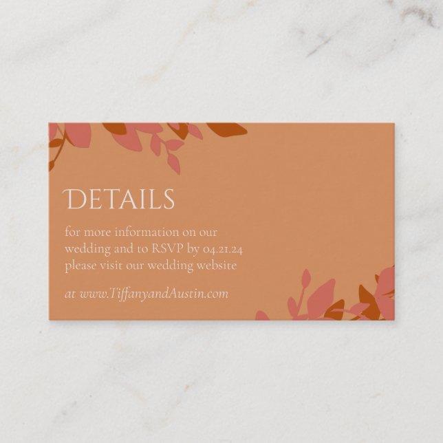 Recepción Terracotta deja tarjeta de cierre Boda moderna (Anverso)