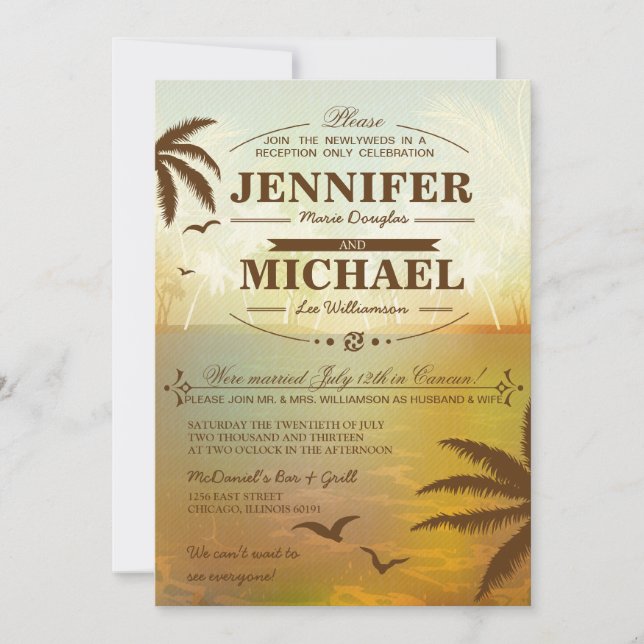 Recepción Tropical De Bodas Sólo Invitaciones (Anverso)