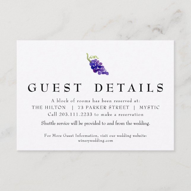 Recepción Uvas en la tarjeta de detalle del Boda de vino (Anverso)