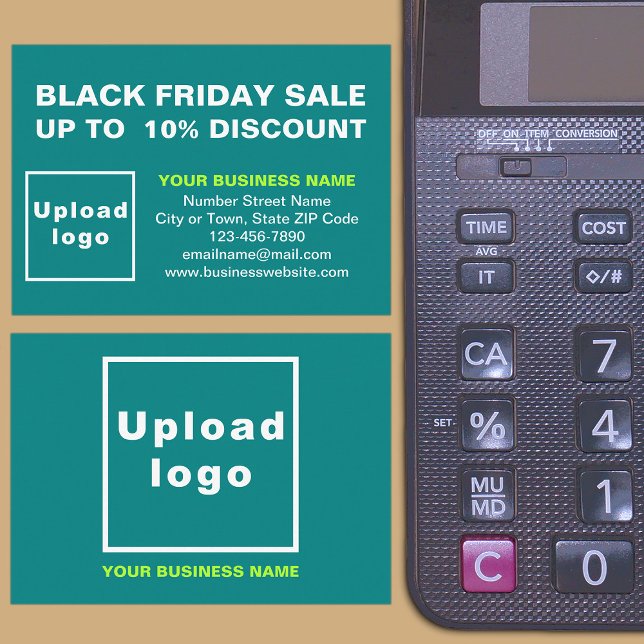 Recepción Venta de Viernes Negro sobre la tarjeta verde de g (Front and back of the enclosure card)