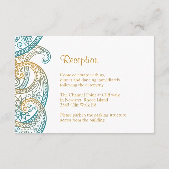 Recepción verde azulada y Gold Paisley, Boda indio (Anverso)