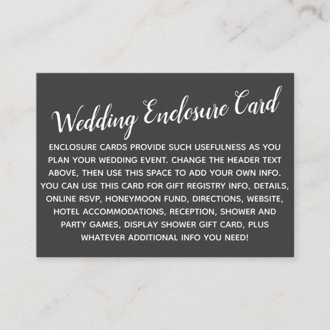 Recepción Versátil Tarjeta de Boda Gris Oscuro Personalizabl (Anverso)
