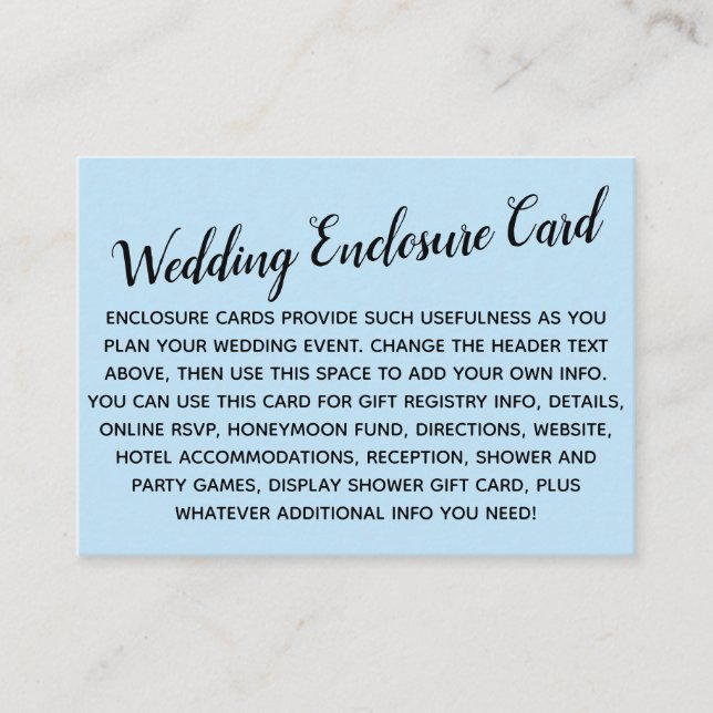 Recepción Versátil Tarjeta de Boda Simple DIY Azul Bebé Páli (Anverso)